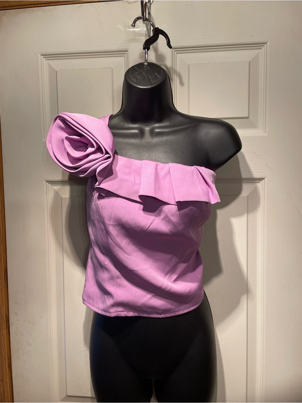 Women's One-Shoulder Lilac Ruffle Crop Top with Rosette